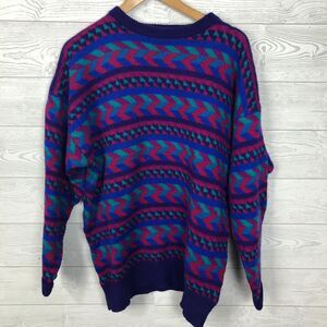 VTG Tulchan Men's Large Long Sleeve Pullover Sweater Colorful Pure New Wool